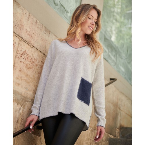 PULL COL V COUTURE BICOLORE