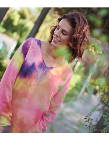 SUMMER TIE AND DYE V-NECK SWEATER